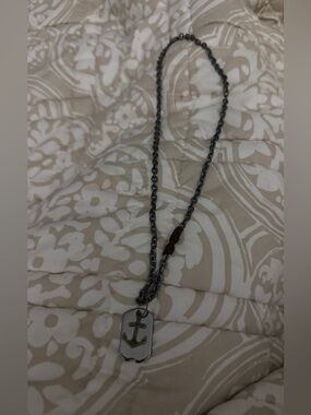 Anchor Pendant Dog Tag Necklace - Silver & Brass Tones